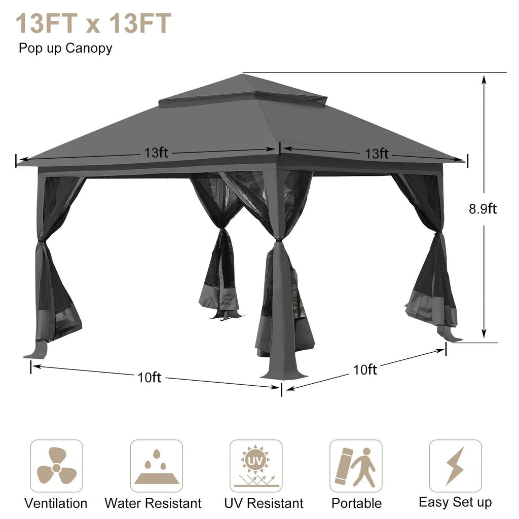 13 x 13 ft Pop up Gazebo Canopy Shelter with Mosquito Netting H513868
