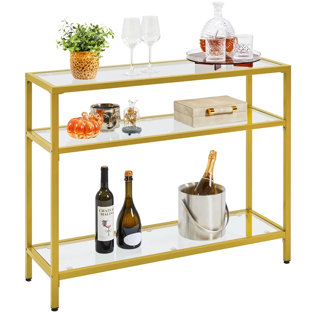 Modern Tempered Glass Console Table with Metal Frame A13581