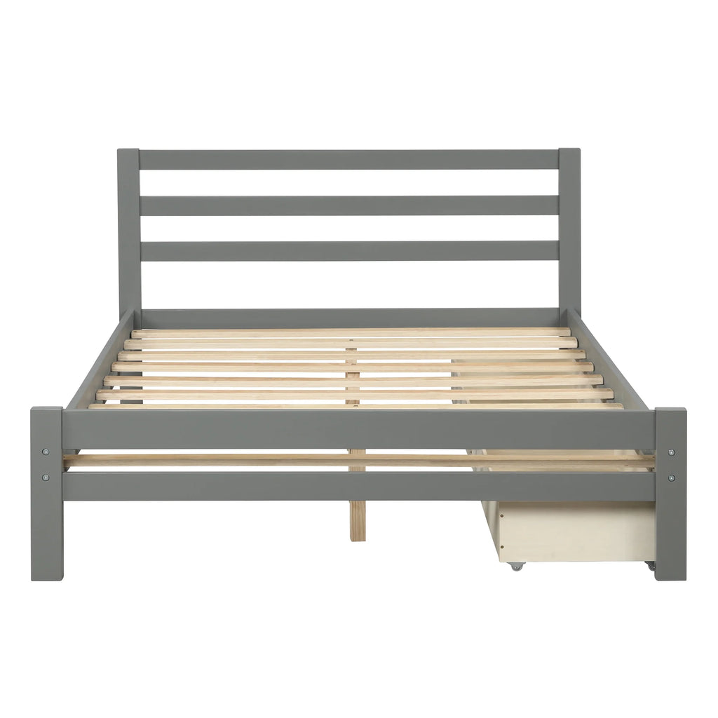 Wood Platform Bed Frame with Drawers and Headboard C155355