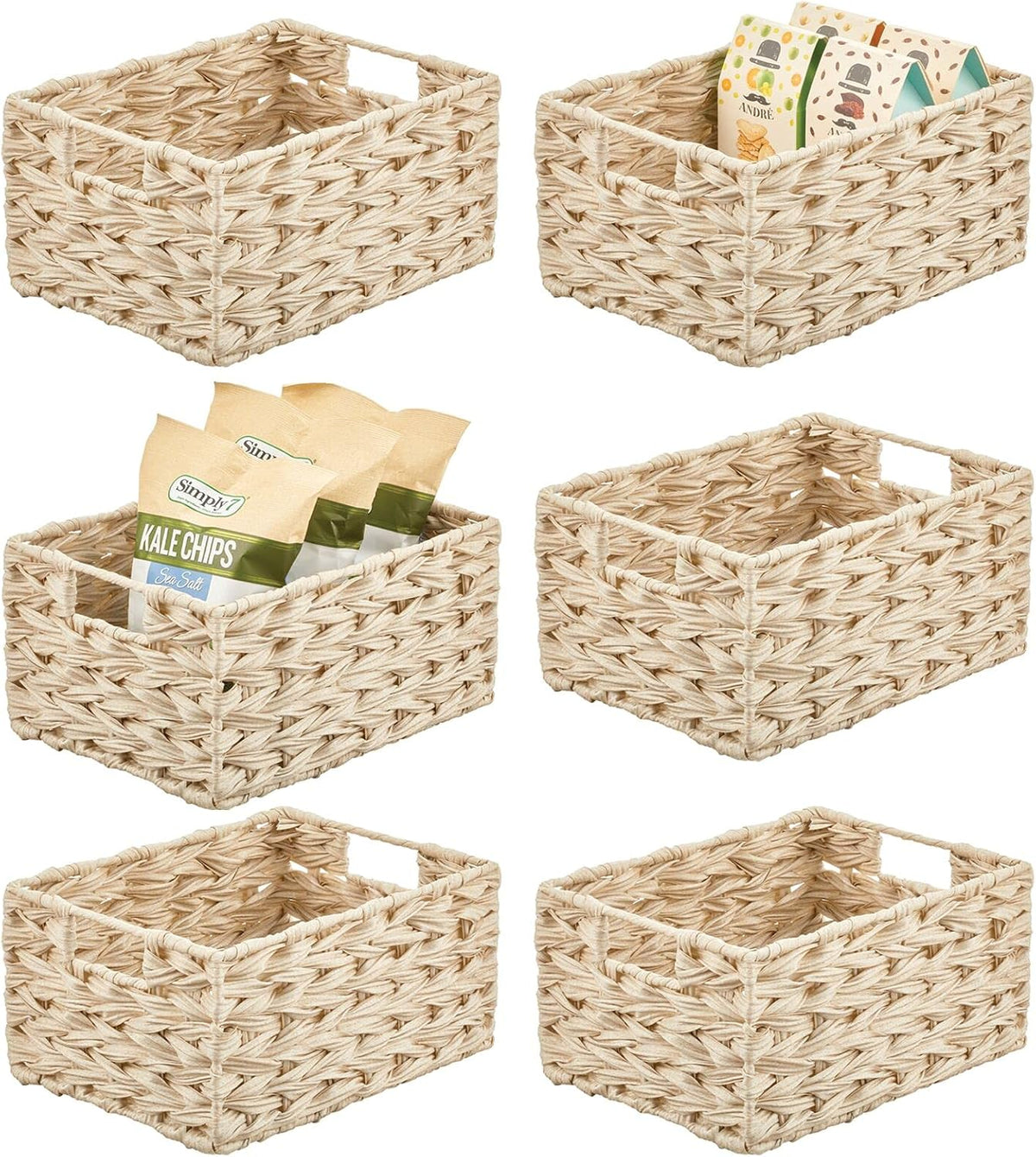 Woven Plastic Storage Organizer Basket Bin with Handles 6 Pack Gray Ombre R207