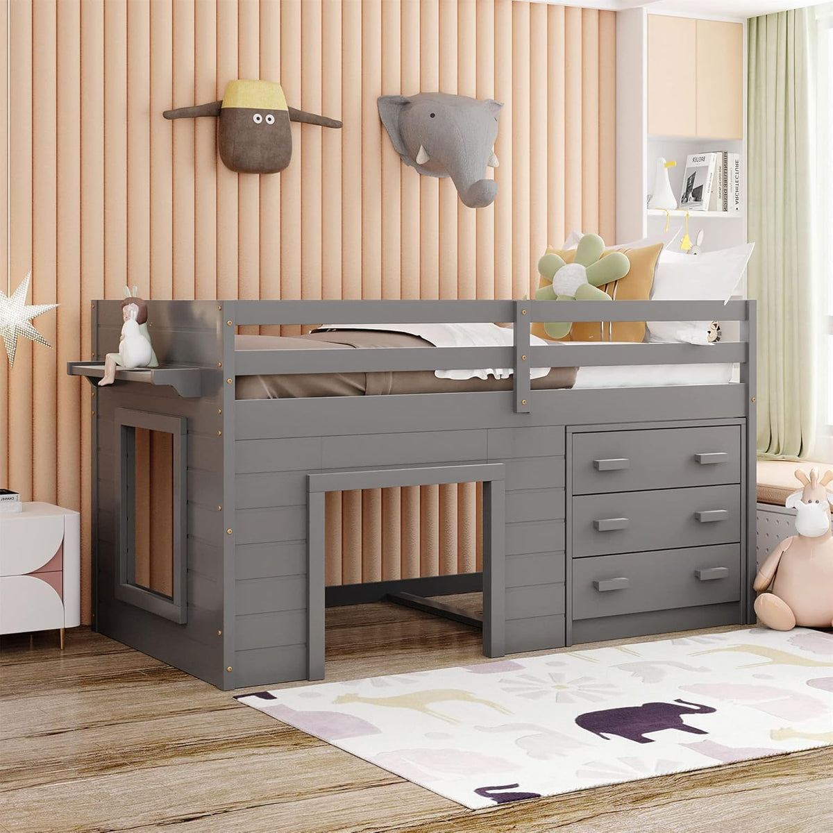 Twin Wood Loft Bed with Storage Drawers P21494