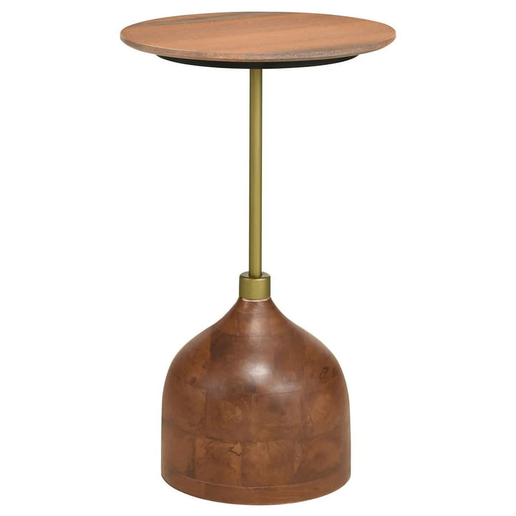 Contemporary Round Marble Top Side Table in Peach and Brown R4831