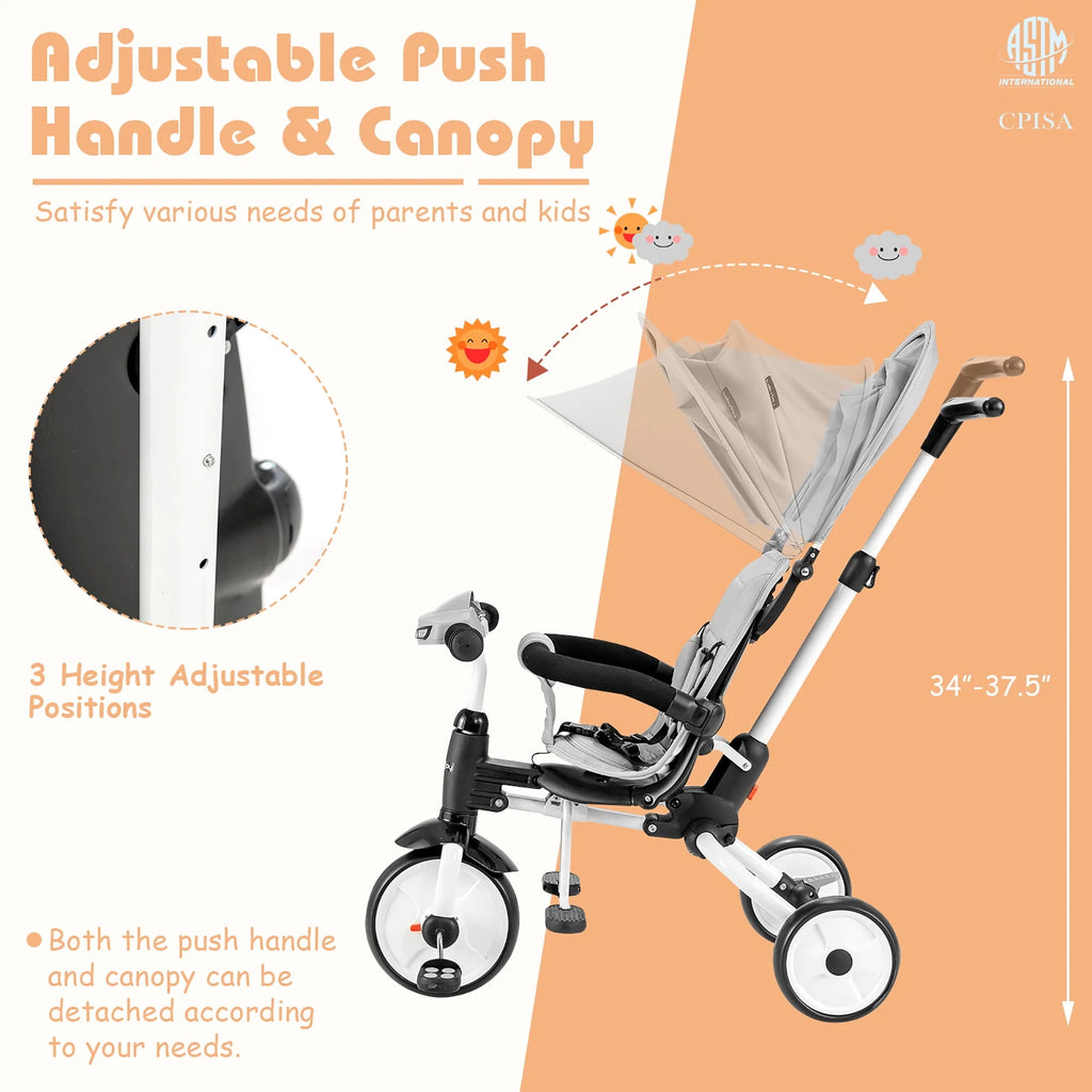 Folding Baby Tricycle Toddler Bike Stroller Gray H199079