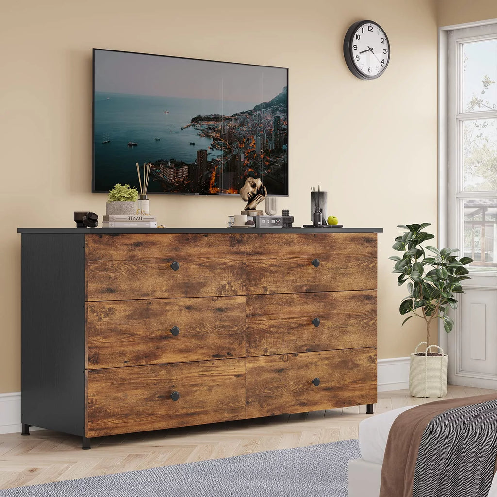 Brown 6 Drawer Double Dresser L7157