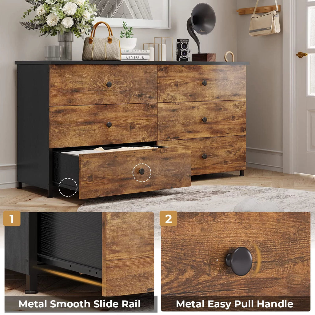 Brown 6 Drawer Double Dresser L7157