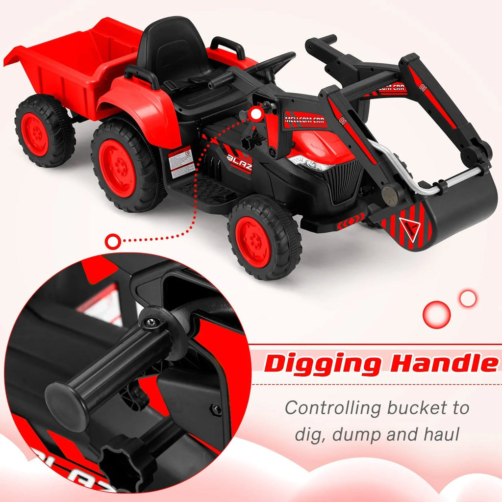 12 V Battery Powered Ride on Bulldozer with Trailer, Front Loader Bucket, Green K4047
