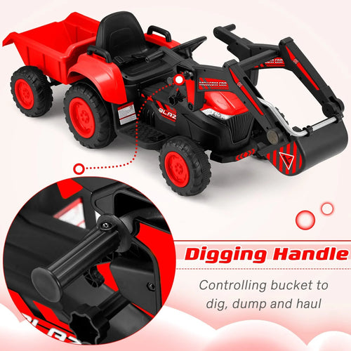 12 V Battery Powered Ride on Bulldozer with Trailer, Front Loader Bucket, Green K4047