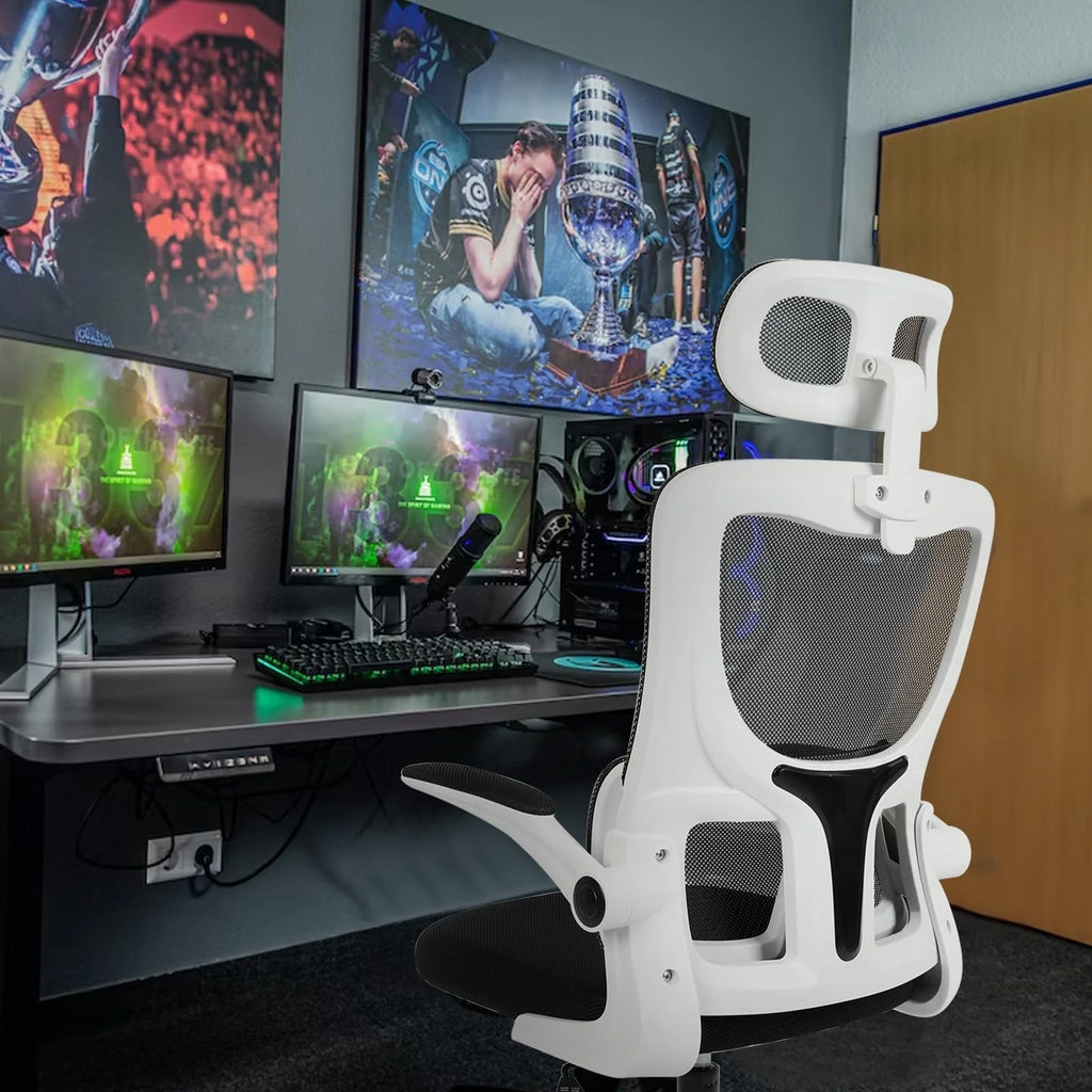 White Mesh Ergonomic Office Chair with Headrest O372