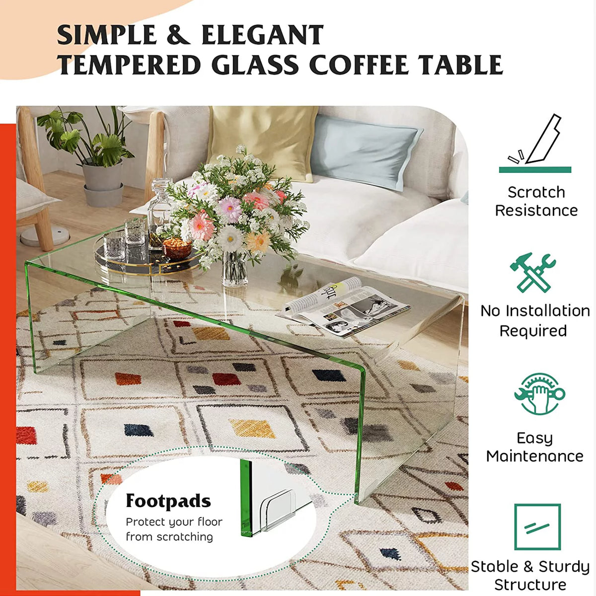 Glass Coffee Table with Smooth Round Edges E820