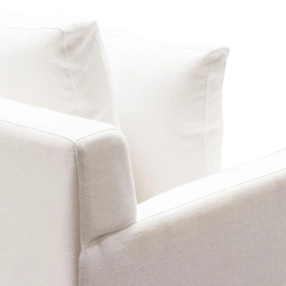 White Linen Sofa with Polished Silver Metal Leg T891