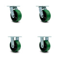 Polyurethane Cast Iron Swivel Caster with 8 x 2 Green Wheel and Brake, Pack of 2 N9808