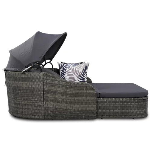 Gray Adjustable Canopy Outdoor Double Chaise Lounger C65304