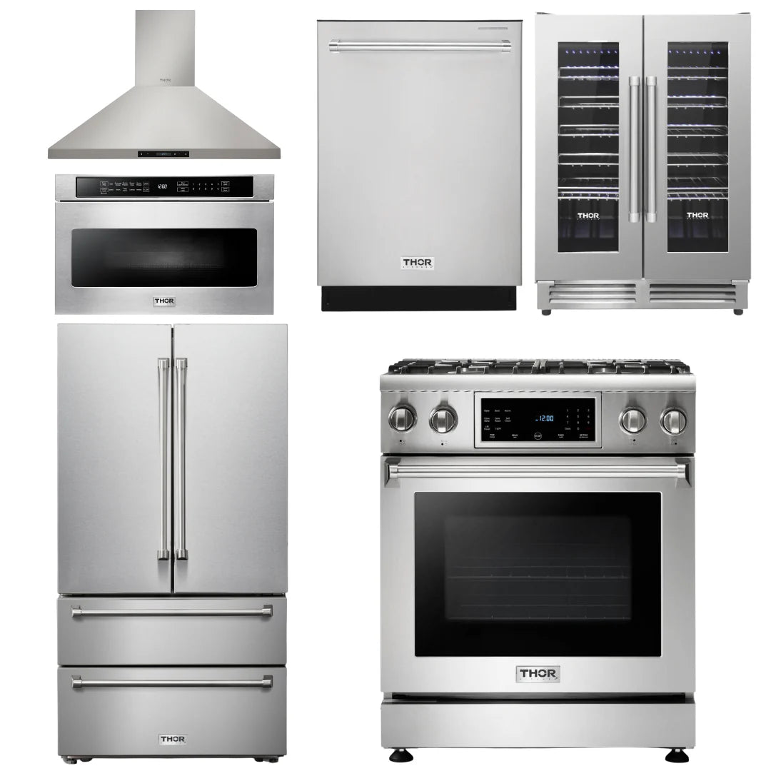 30 Gas Range, Range Hood, Microwave, Refrigerator, Dishwasher, Wine Cooler M19549