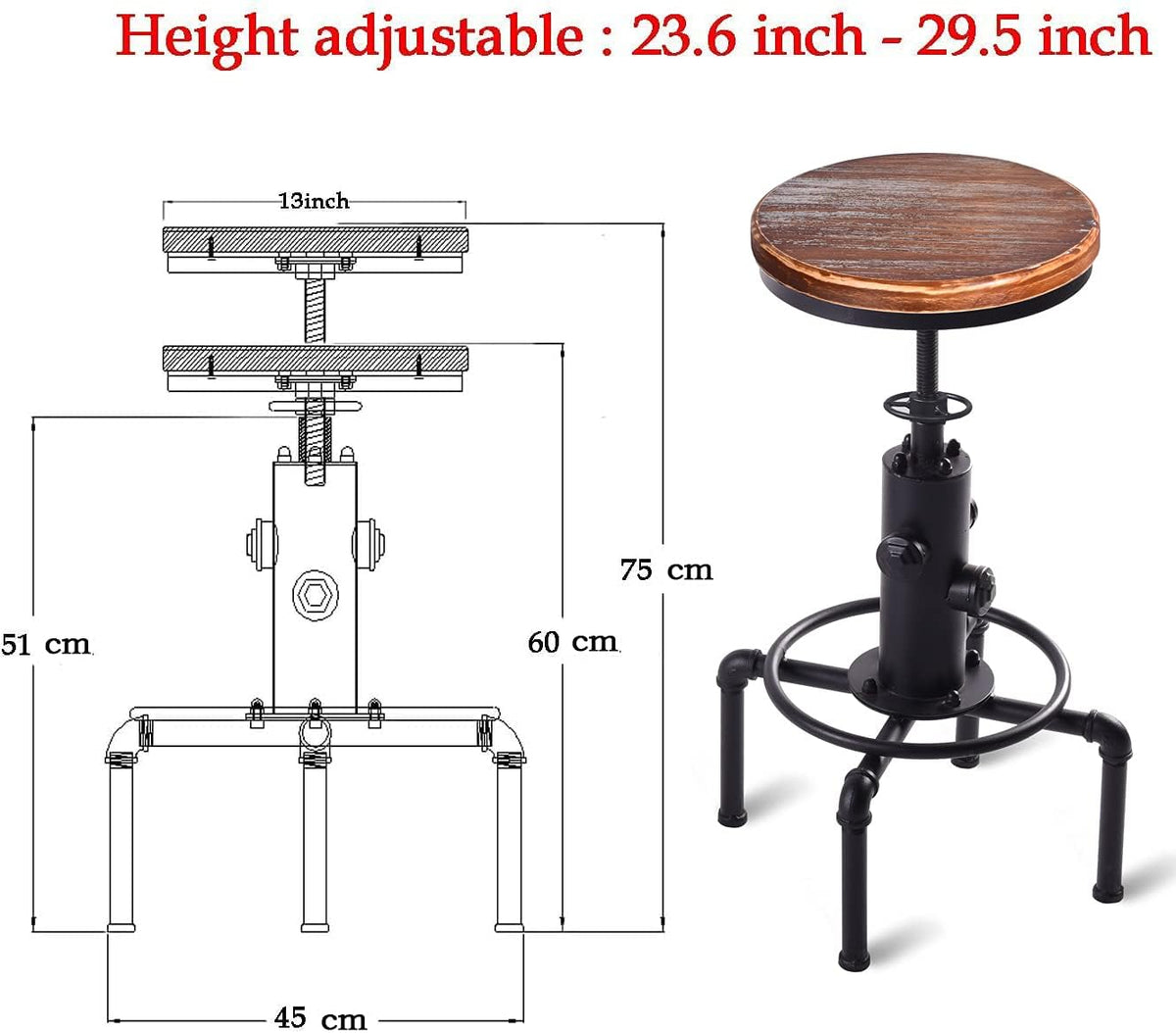 Black Adjustable Swivel Bar Stools Set of 2 G281069