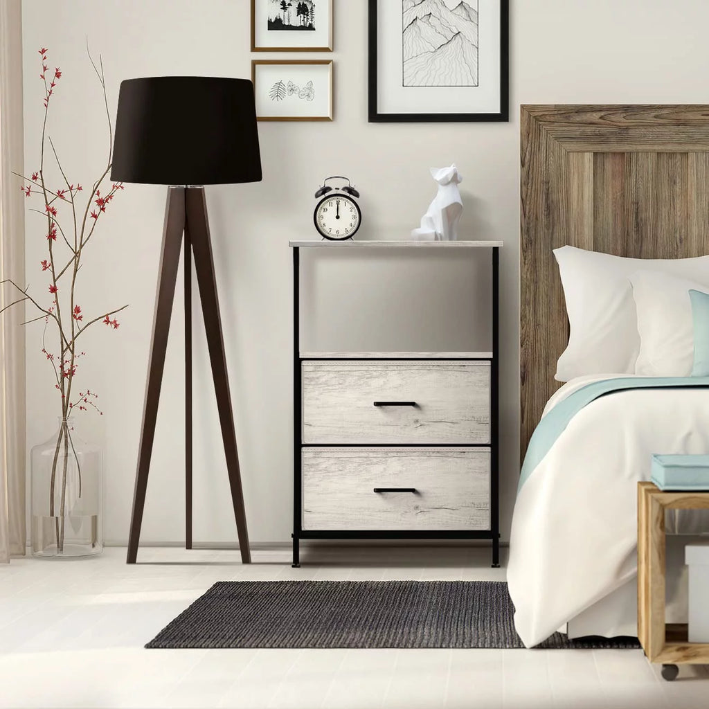 3 Drawer Nightstand with Steel Frame and Wood Top B926