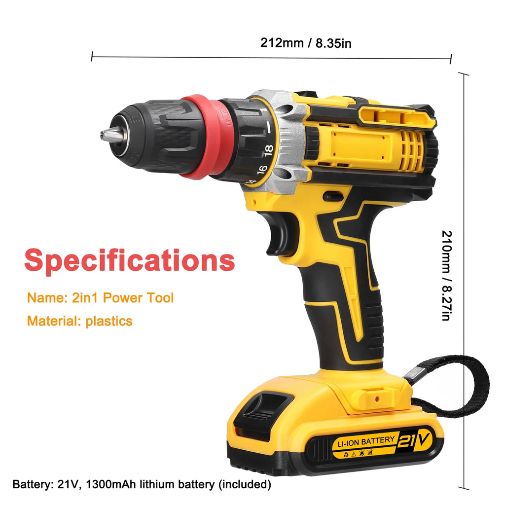 Electric Screwdriver 21V Brushed Motor Drill Set W6567