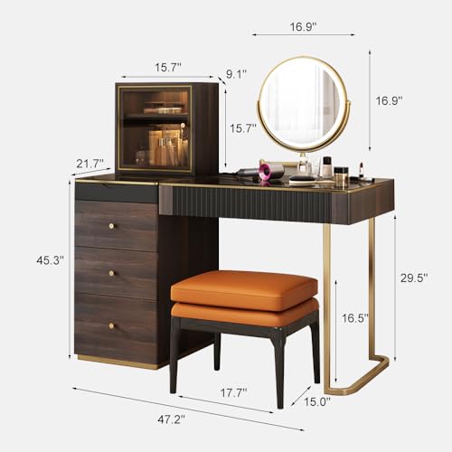 Makeup Vanity Desk with Mirror & LED Light, 5 Drawers, Stool O8009
