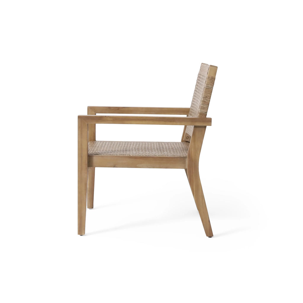 Wicker and Acacia Wood Outdoor Club Chairs, Set of 2 P782