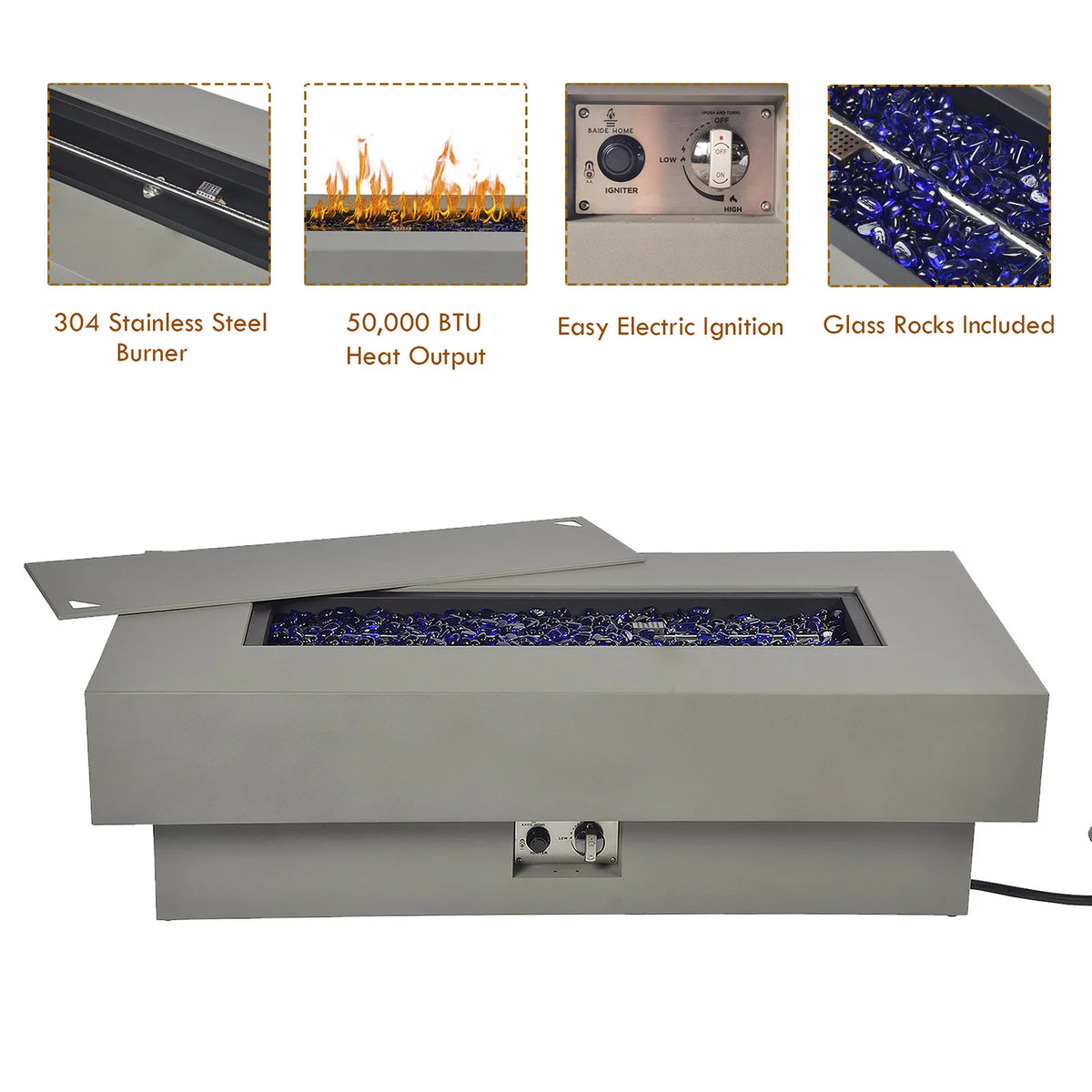 Round 50,000 BTU Gas Fire Pit Table with Lid P9801