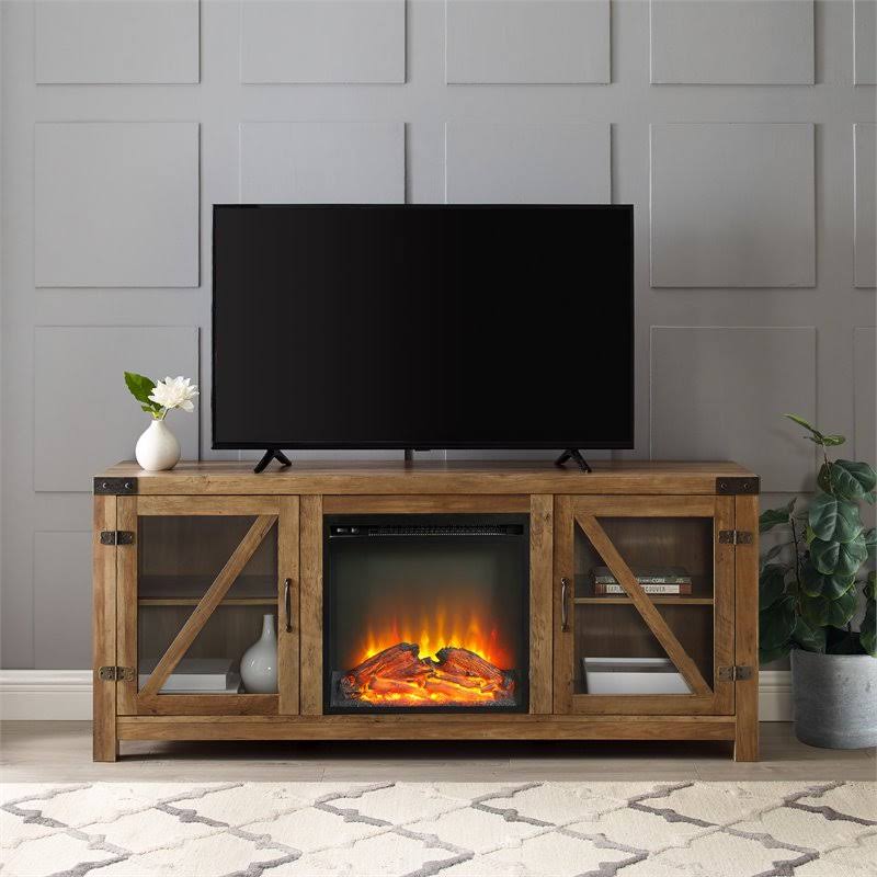58x22 Glass Barn Door Fireplace TV Stand O584717