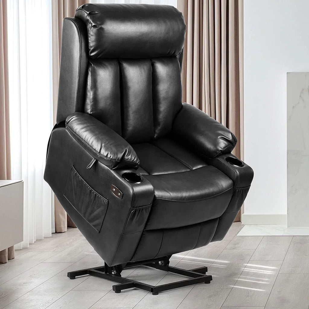Black Faux Leather Power Lift Recliner Chair with Massage Heat E52727