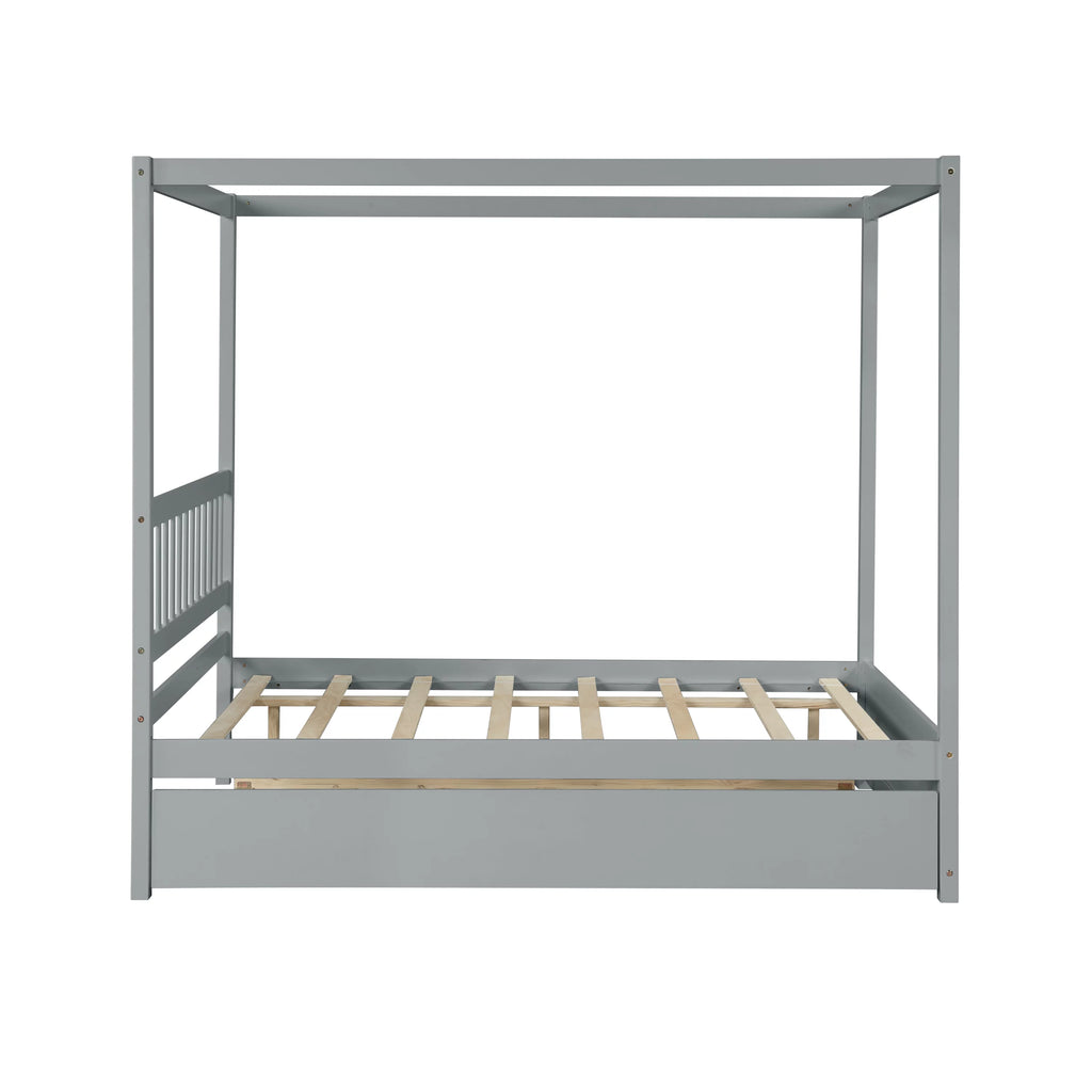 Pine Wood Canopy Bed Full Gray R924