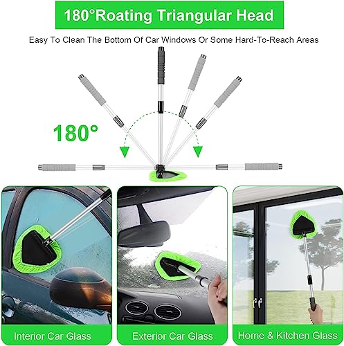 Portable Windshield Cleaner Tool with Extendable Handle and 4 Microfiber Towel Pads T164