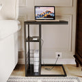 C Shaped End Table with Charging Station, Black H259773