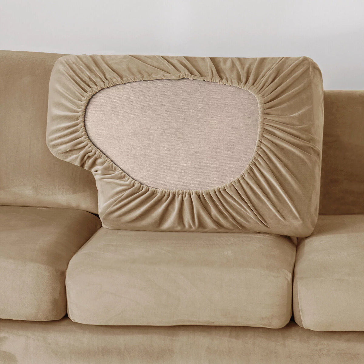 Khaki Velvet 5 Piece Stretch Sofa Cover A632