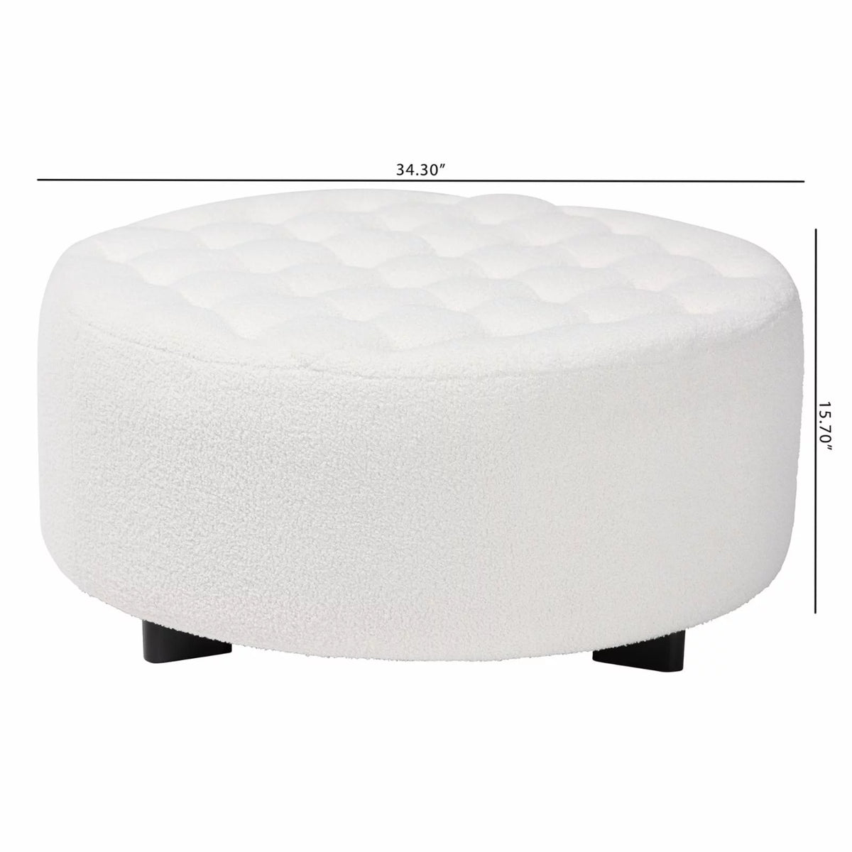 Ivory Boucle Upholstered Black Wood Round Ottoman M180