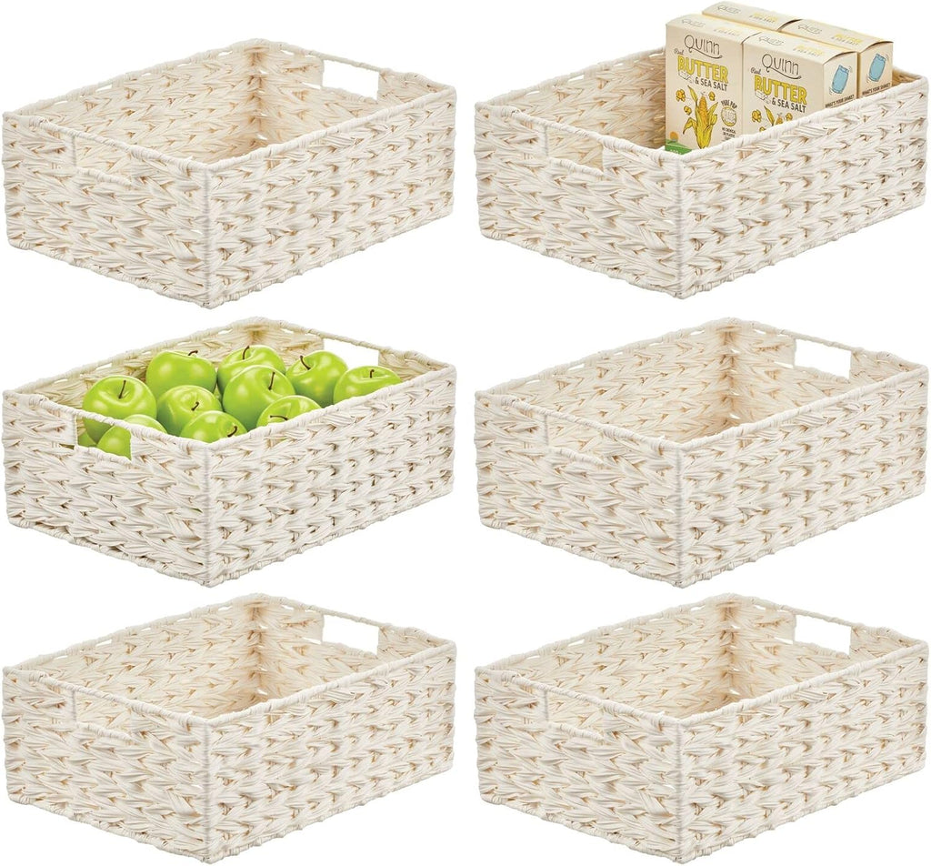 Woven Plastic Storage Organizer Basket Bin with Handles 6 Pack Gray Ombre R207