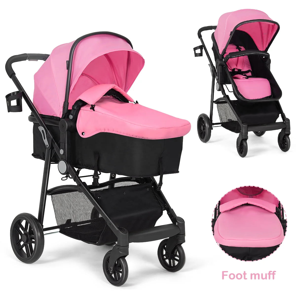 2 In 1 Foldable Baby Stroller Black D3236