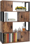 4 Tier Rustic Brown Bookcase with 4 Cube Storage Cabinet Z43289