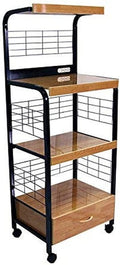 Black Microwave Cart on Wheels with 2 Outlets O673