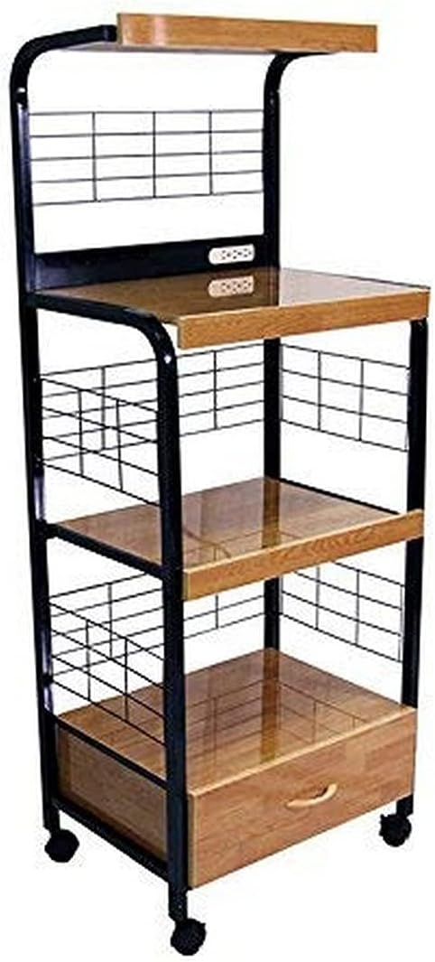 Black Microwave Cart on Wheels with 2 Outlets O673