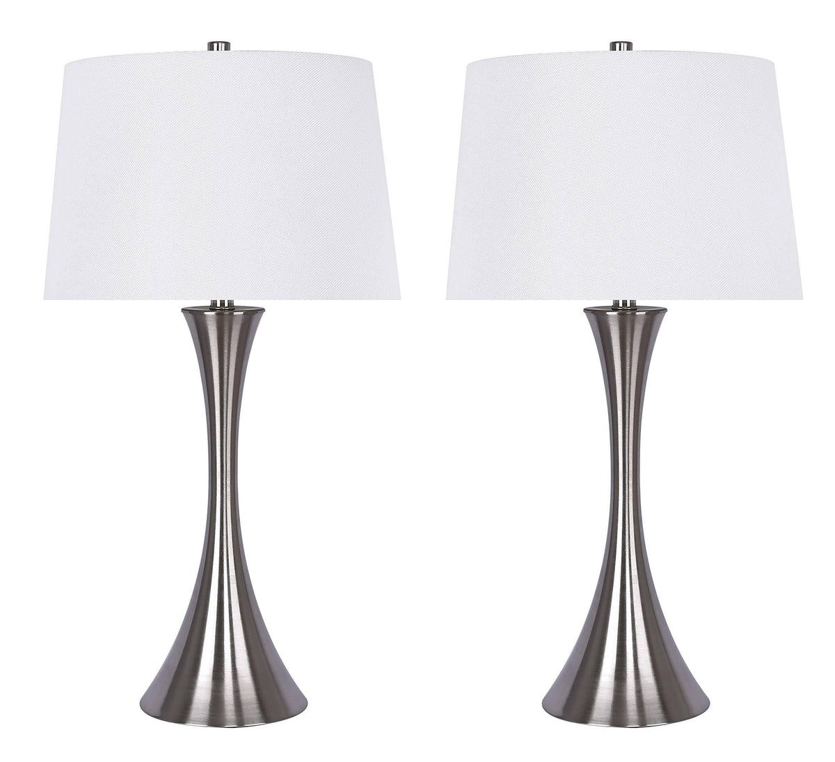 Brushed Nickel Table Lamps with White Linen Shades, 2-Pack C7382