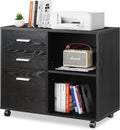 3 Drawer Wood File Cabinet with Open Storage Shelves, Gray Oak T7233