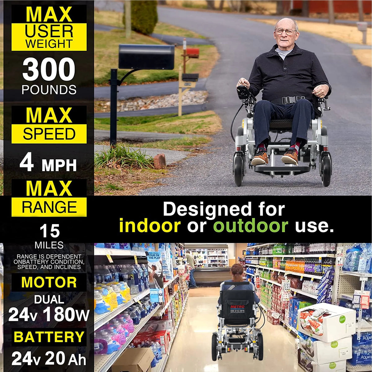 Folding Electric Wheelchair with Memory Gel Seat Cushion Q6651