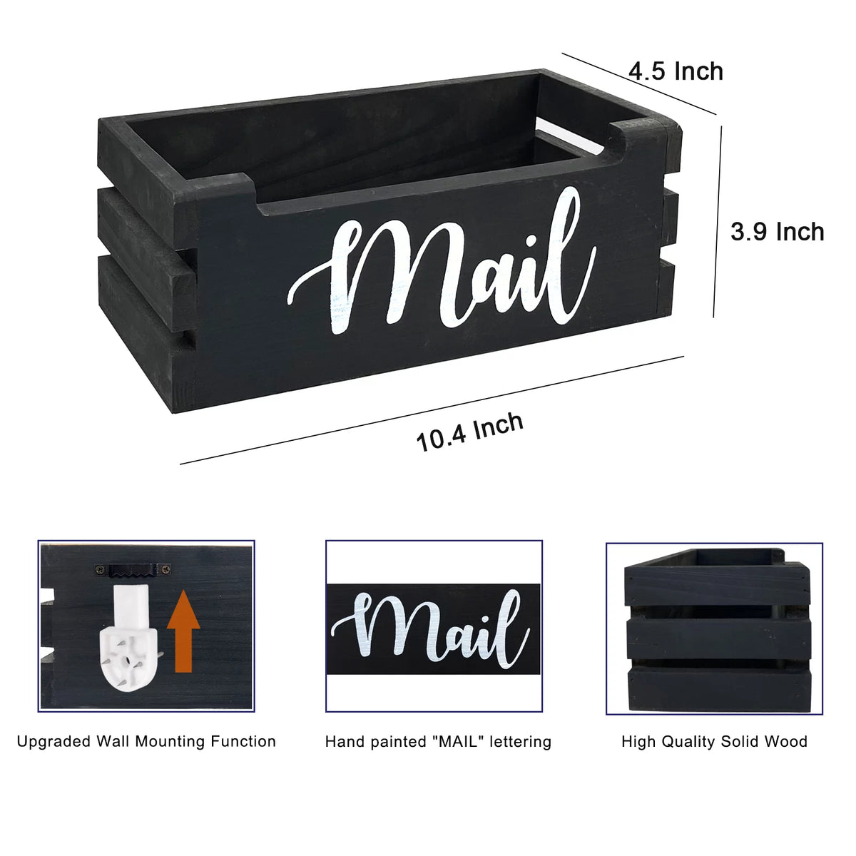 Rustic Wood Mail Holder Storage Box B80422