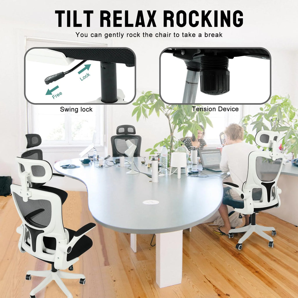 White Mesh Ergonomic Office Chair with Headrest O372