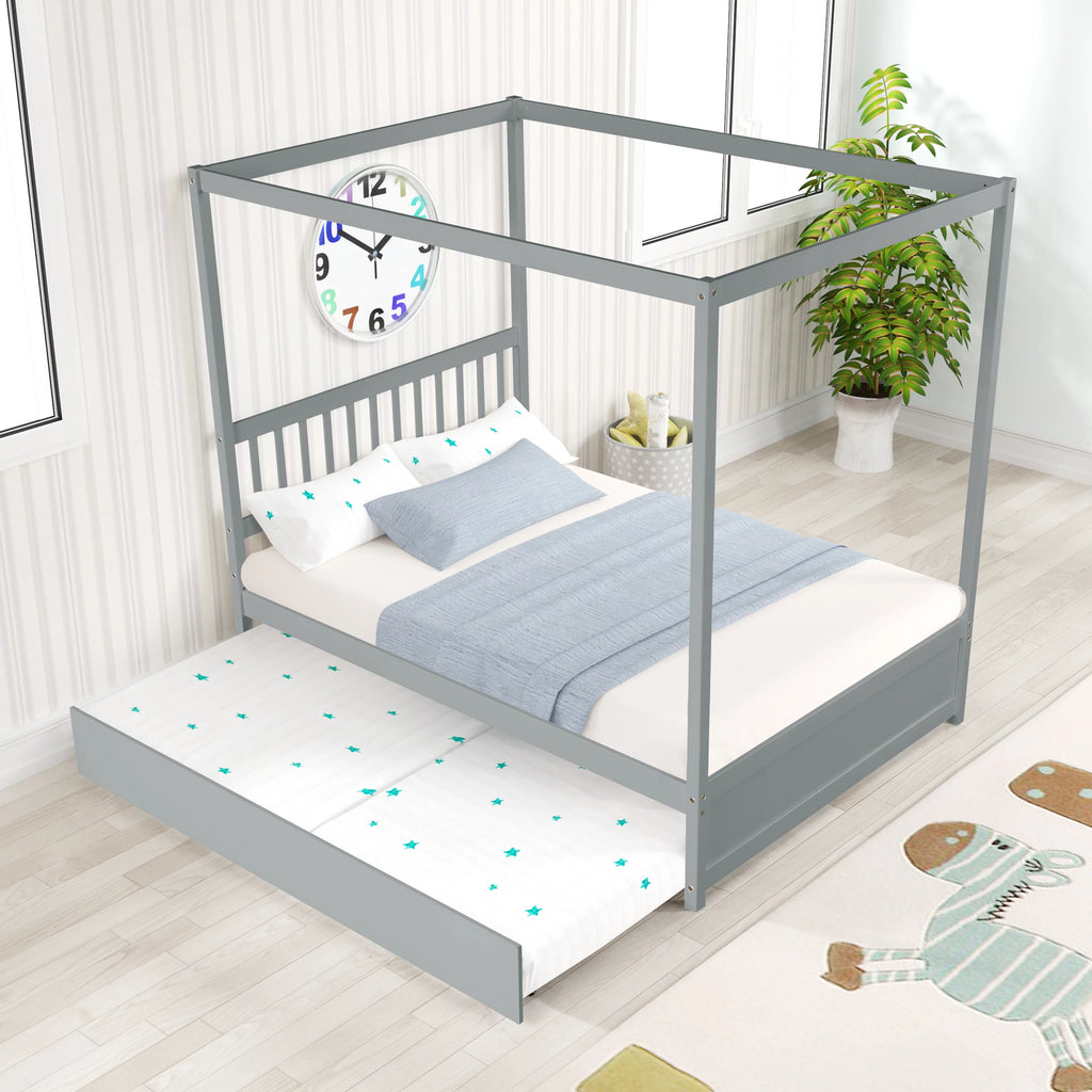 Pine Wood Canopy Bed Full Gray R924