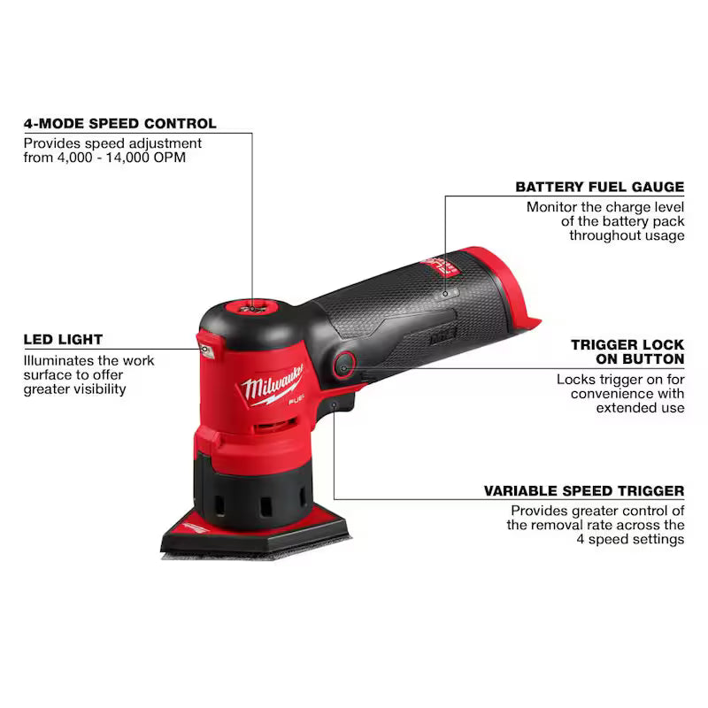 12V Cordless Orbital Detail Sander with Sanding Sheets & Sponge Pad O13946