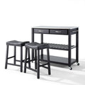 Stainless Steel Top Kitchen Cart Island with 24" Upholstered Saddle Stools L18286