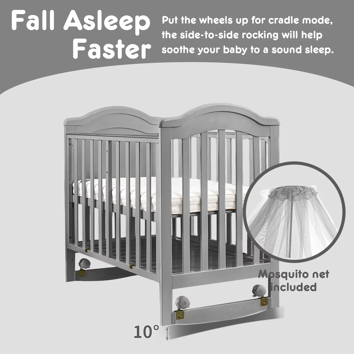 6-in-1 Convertible Mini Crib with Mattress and Mosquito Net Y2287
