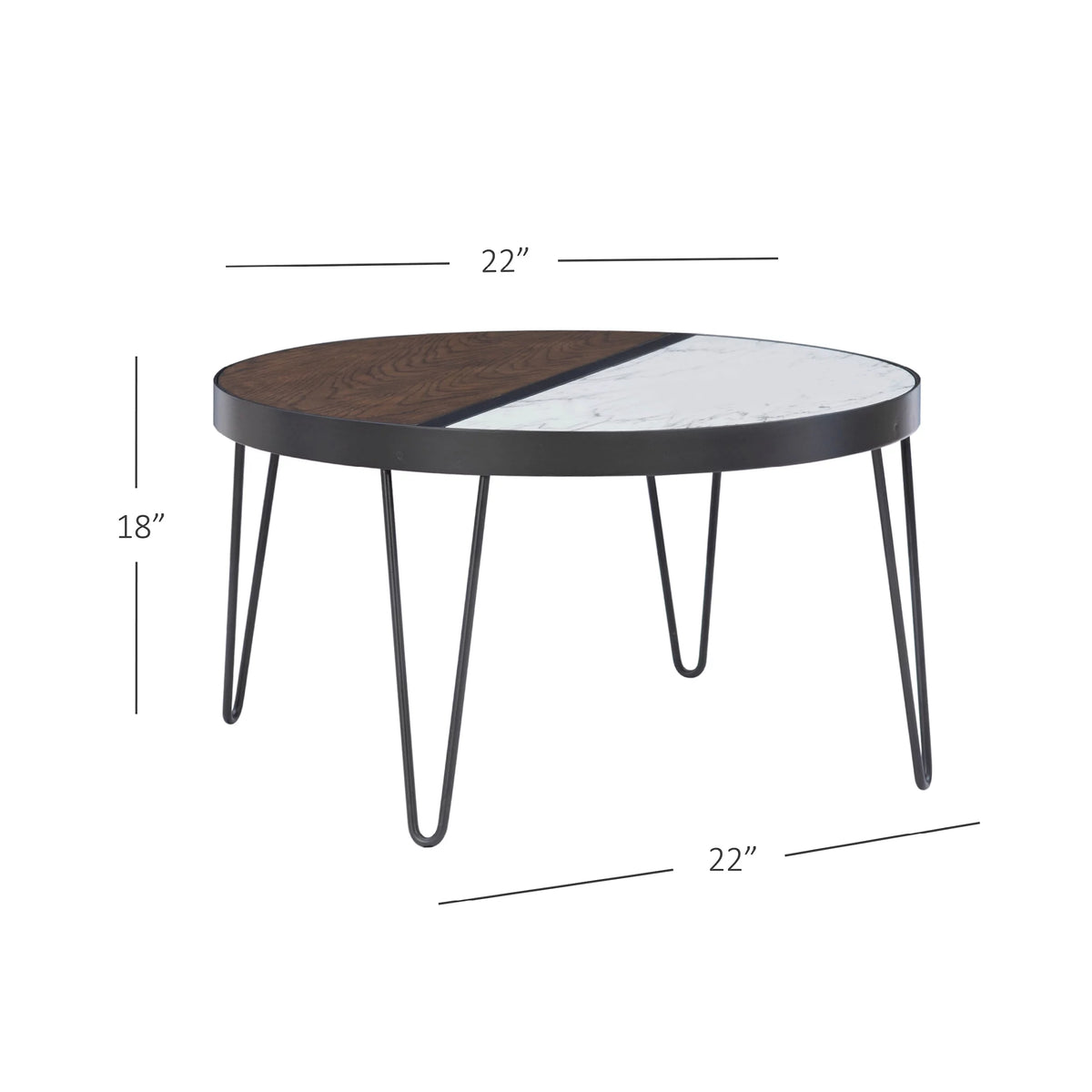 Round Mid-Century Coffee Table with Hairpin Legs, Walnut Y92475