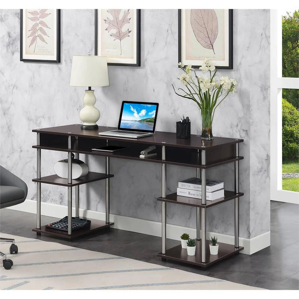 Espresso Wood Student Desk with Shelves E2010