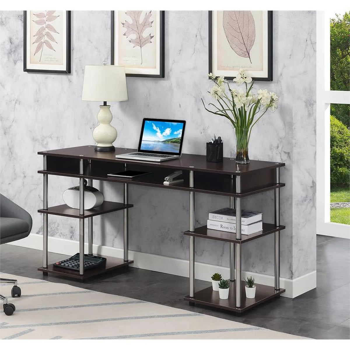 Espresso Wood Student Desk with Shelves E2010