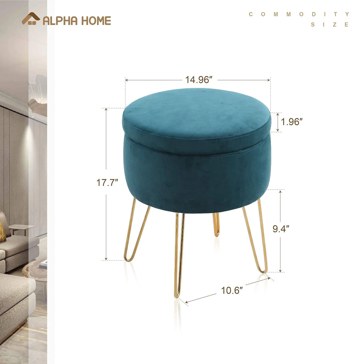Green Velvet Round Storage Ottoman M7786