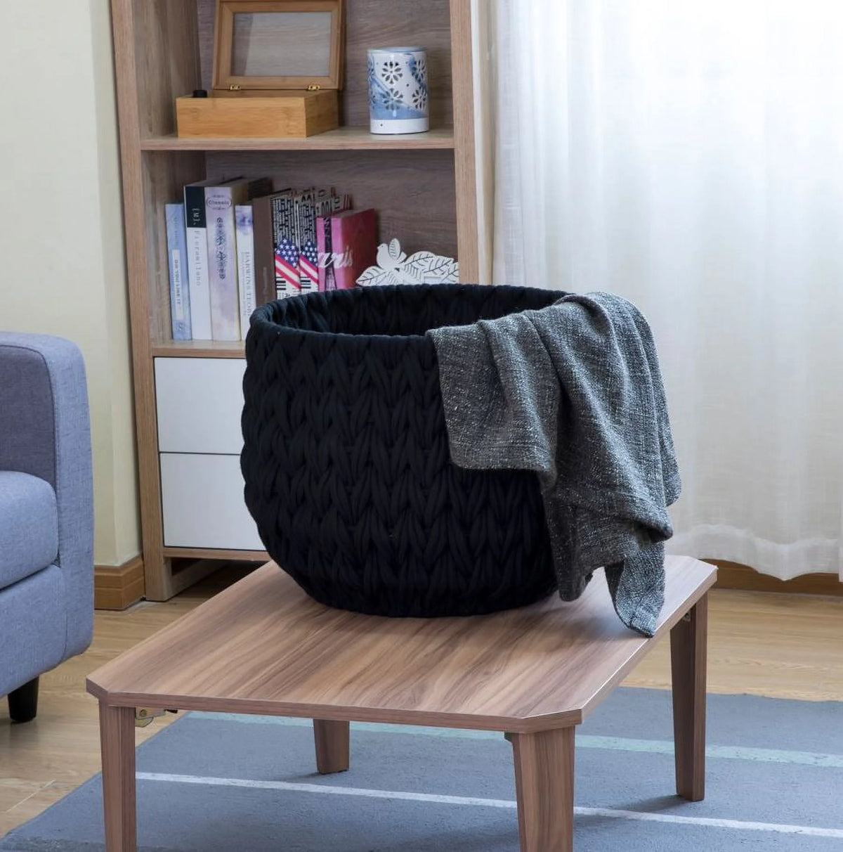 Black Polyester Decorative Storage Basket X98566