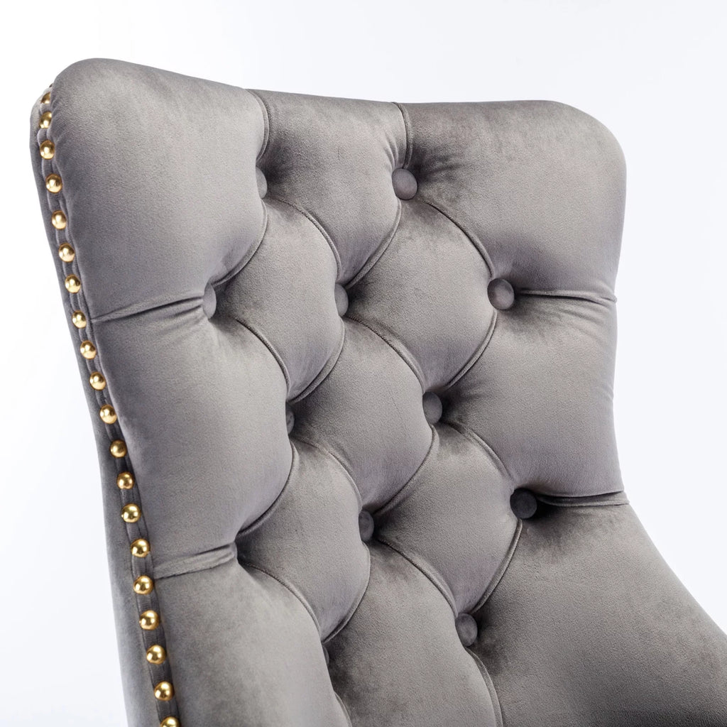 Velvet Upholstered Tufted Office Chair with Golden Metal Base C319